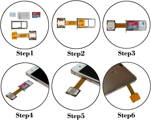 Vista 3 de Adaptador Dual SIM Nano SD (2 piezas) para Samsung Huawei Xiaomi Lenovo, extensor ultra delgado de oro SIM para teléfono inteligente Android