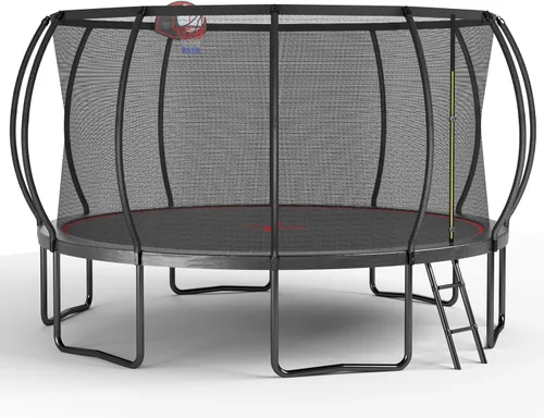 Vista 4 de SkyBound Trampolín con acolchado de seguridad curvado, 12 postes – Trampolines grandes de 14 pies para patio trasero al aire libre aprobado por ASTM
