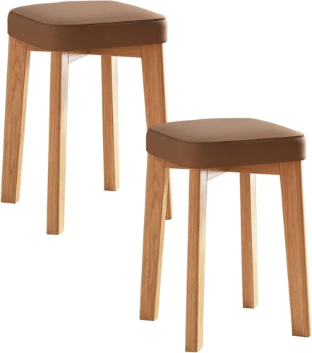 Vista 13 de JKGHK Dining Chairs, Cushioned Backless Bar Kitchen Chairs, Stackable Wooden Nesting Stool, Leather Room Stool, for Home, Office, Dining Room Gris