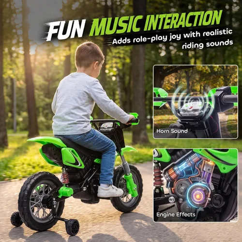 Vista 7 de Qaba Motocicleta eléctrica de 12 V para niños de 3 a 6 años, color verde