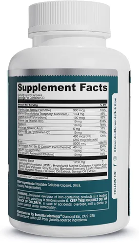 Vista 6 de Essential Elements Hair Hero - Vitaminas para el cabello para hombres - Soporte de amplio espectro con 5000 mcg de biotina - 60 unidades - 30