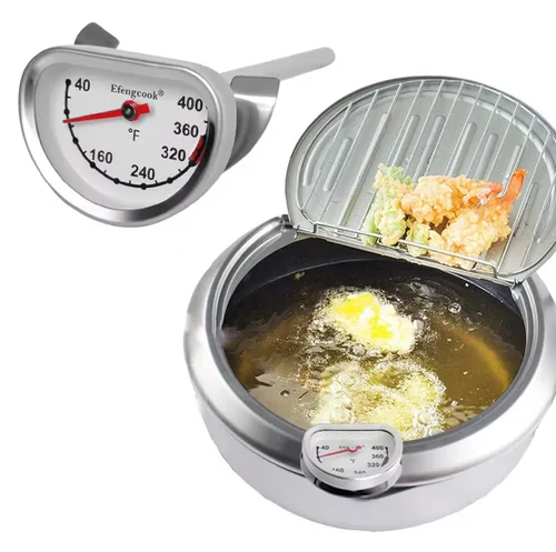Vista 2 de Termómetro de aceite de freír para olla freidora, termómetro de cocina para freidora de aceite caliente, clip térmico lateral de freír y sonda