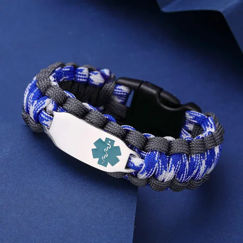 Vista 56 de Pulsera de alerta médica Paracord para hombres y mujeres Pulsera de identificación médica de acero inoxidable con hebillas de liberación lateral