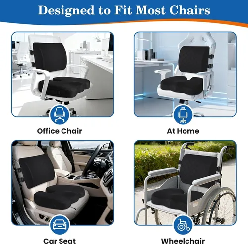 Vista 6 de Cojín de Espalda y Asiento, Cojines de Asiento de Coche y Silla de Oficina, Almohada de Respaldo Lumbar de Espuma Viscoelástica Transpirable, Cojín