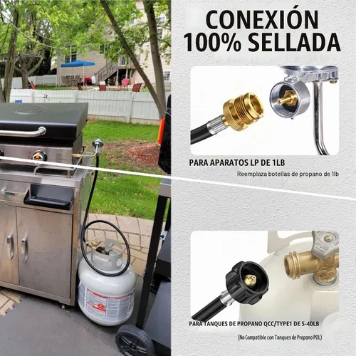 Vista 3 de Adaptador de manguera de propano de 4 pies, convertidor de 1 libra a 20 libras, extensión de manguera de tanque de propano, ajuste QCC1 a 1 libra