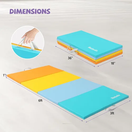 Vista 4 de Matladin Colchoneta plegable de piel sintética para gimnasia y ejercicios aeróbicos de 8 pies/6 pies, para estirar, yoga, animadoras, artes
