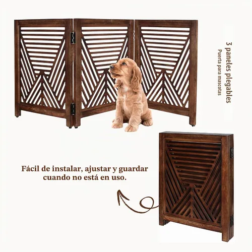 Vista 6 de Lightnpro - Puerta geométrica de madera para perros, barrera plegable independiente para uso en interiores, puerta de seguridad para perros, gatos