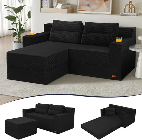 Vista 34 de COMAX Sofá cama futón, sofá cama convertible 4 en 1, sofás deshuesados para sala de estar, sofá biplaza plegable pequeño plegable que ahorra Gris