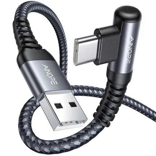 Vista 10 de AINOPE - Cable USB C de 1 metro en ángulo recto, paquete de 2 cables USB a USB C de 1 metro, cable USB A a USB C trenzado de nailon de 3.1A de carga