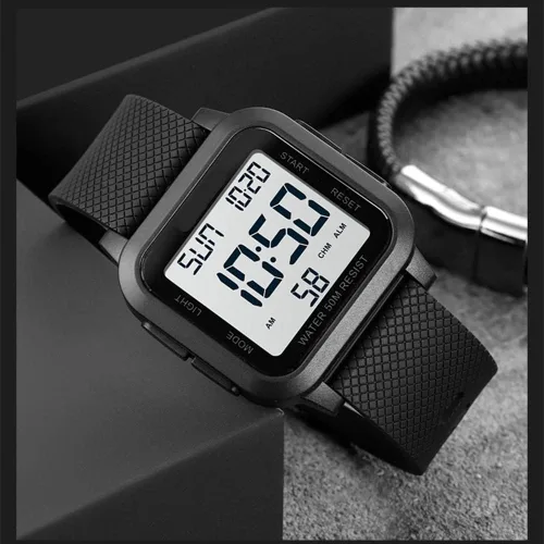 Vista 3 de Relojes digitales deportivos para hombre, reloj deportivo impermeable al aire libre con retroiluminación LED, alarma, temporizador de cuenta