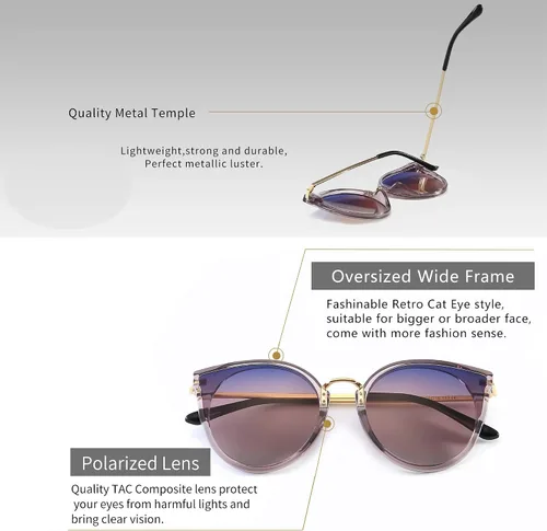 Vista 3 de SUNGAIT Gafas de sol polarizadas para mujer estilo vintage ojo de gato UV400