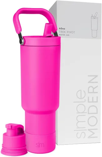 Vista 42 de Simple Modern Trek Pivot Vaso con pajita abatible de 30 oz con asa Botella de agua y protector Tapas intercambiables de pajita y para beber