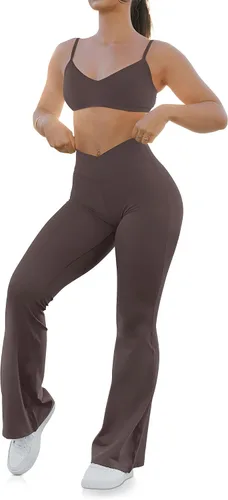 Vista 94 de HEGALY Pantalones de yoga acampanados para mujer, leggings cruzados, suaves, de cintura alta, pantalones casuales de entrenamiento con corte de bota