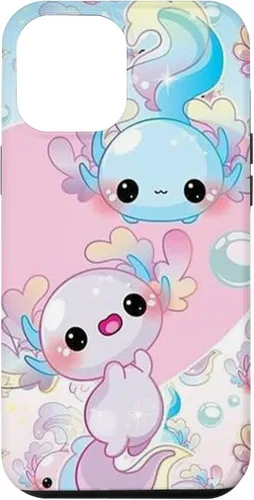 Vista 26 de Linda funda Kawaii Axolotl azul y rosa para iPhone 17
