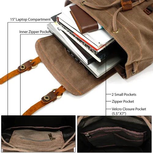 Vista 2 de GEARONIC Mochila de lona vintage, mochilas casuales para hombres y mujeres, bolsa para laptop de 15 pulgadas, mochila de viaje, senderismo, camping