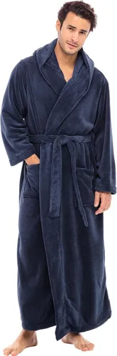 Vista 39 de Alexander Del Rossa Bata de baño de vellón afelpado suave, con capucha, para hombre, bata larga y cálida Verde militar
