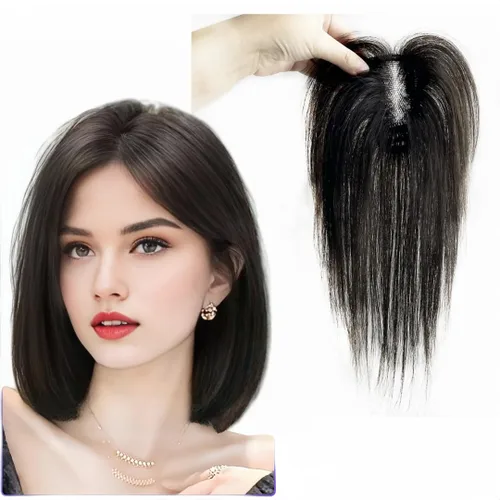Vista 12 de Anemone Extensiones de cabello humano de encaje tejido a mano con clip en extensiones naturales brasileñas para mujer, cubierta recta para pérdida