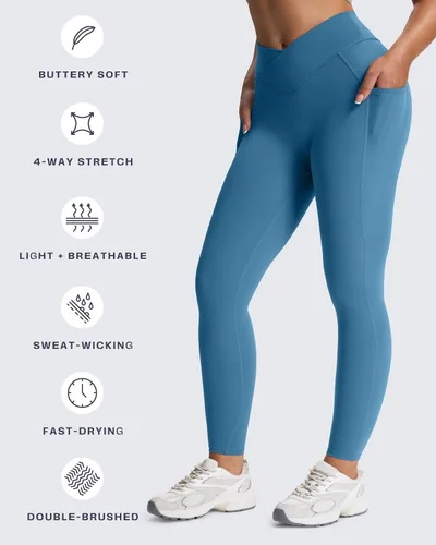 Vista 36 de Aoxjox Trinity - Pantalones de yoga de cintura alta con bolsillos para mujer, control de abdomen, cintura cruzada, leggings de entrenamiento suaves