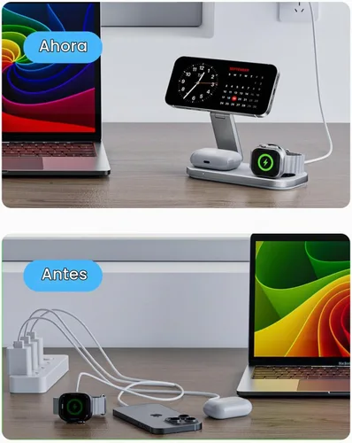 Vista 7 de Keepro Estación de carga 3 en 1 para dispositivo Apple, soporte de carga rápida inalámbrico magnético plegable compatible con MagSafe para iPhone