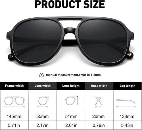 Vista 4 de Retro Aviator Sunglasses for Women Men Vintage Double Bridge Sun Glasses UV400 Protection