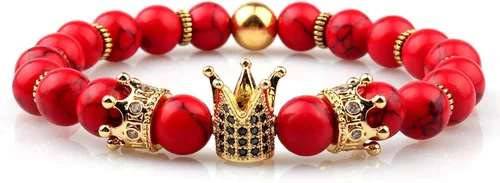 Vista 4 de Gvusmil - Brazalete de cuentas con corona imperial lujosa de rey y su reina para parejas, dije de regalo de joyería de Navidad para hombre y mujer