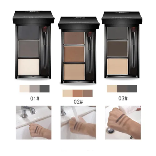 Vista 7 de Polvo de cejas disco de cejas de tres colores impermeable para cejas, kit de maquillaje de cejas para dar forma a las cejas naturales
