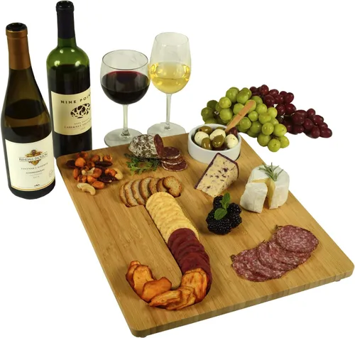 Vista 19 de Picnic at Ascot Monogram Bamboo Cheese/Charcutery/Cracker Tabla para servir - Incluye salsa de cerámica/cuenco de oliva con cuchara de bambú. letra