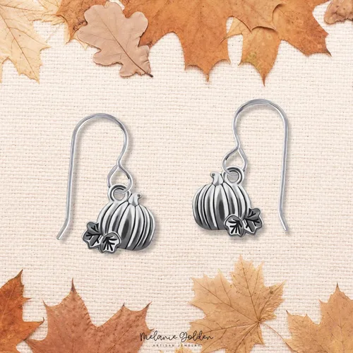 Vista 5 de Halloween Dangle Earrings Seasonal Festive Holiday Earrings Sterling Silver Fall Autumn Drop Earrings Multiple Designs Available (Pumpkin)