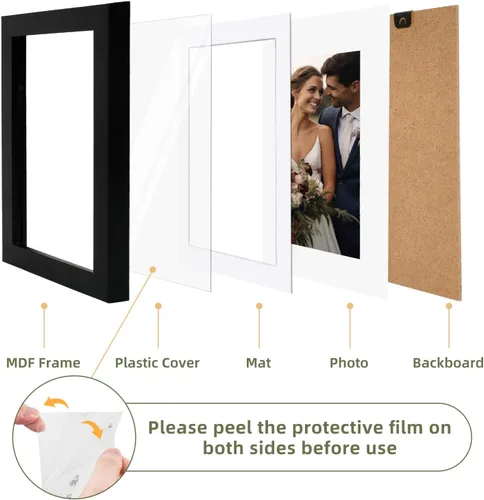Vista 3 de HappyHapi 5x7 Picture Frames, 2 Pack Photo Frames, Display Pictures 5x7 without Mat or 4x6 with Mat, Wall Hanging Photo Frame or Tabletop Display