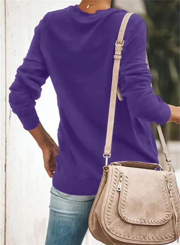 Vista 2 de SENSERISE - Sudadera informal con cuello redondo para mujer, manga larga, color sólido, suave, ligera, suelta