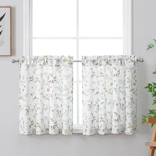 Vista 37 de Chyhomenyc Cortinas de mezcla de lino de 63 pulgadas de largo, 2 paneles de cortina con estampado floral filtrante de luz para sala de estar