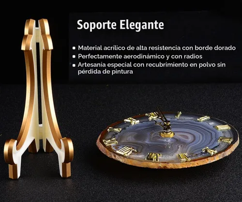 Vista 4 de JIC Gem Reloj de rebanada de ágata natural negro/gris con base, reloj de ágata, reloj decorativo Negro\gris romano
