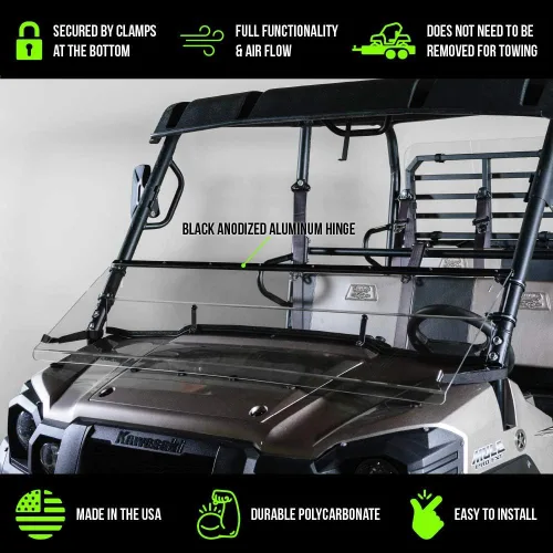 Vista 2 de Parabrisas UTV inclinable compatible con modelos Kawasaki Mule Pro FX/DX Series 2015+ - Resistente a los arañazos de 1/4 pulgadas