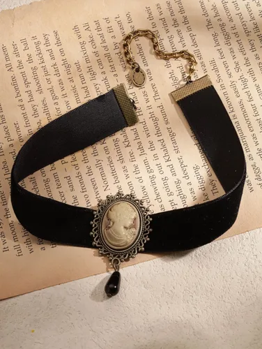 Vista 5 de Sacina Gargantilla victoriana de camafeo negro gótico, gargantilla negra, collar gótico vintage, joyería gótica, regalo de joyería de Navidad