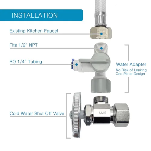 Vista 9 de MR-2034 Sistema de filtro de agua para debajo del fregadero, filtro de agua de ultrafiltración UF de 4 etapas, conexión directa al grifo de níquel