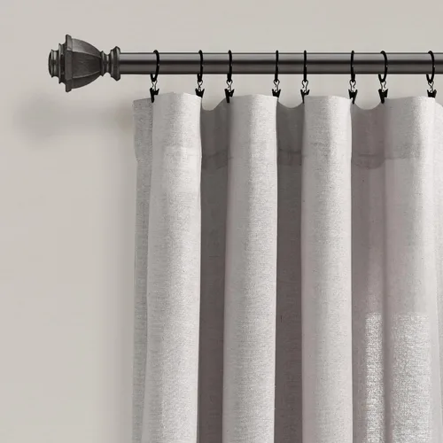 Vista 22 de Lush Decor - Panel de cortina de ventana con botón de lino, único, 40 pulgadas de ancho x 84 pulgadas de largo, negro y blanco claro - Cortinas