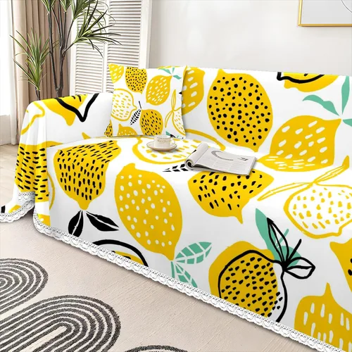 Vista 4 de Funda de sofá amarilla con estampado de limón y funda de sofá para sillón, funda resistente a las manchas, protector universal de muebles