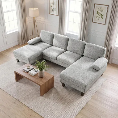Vista 9 de JUMMICO Sofás Seccionales para Sala de Estar, Sofá en Forma de U con Tela de Chenilla, Sofá Moderno de 4 Asientos con Almohadas Removibles