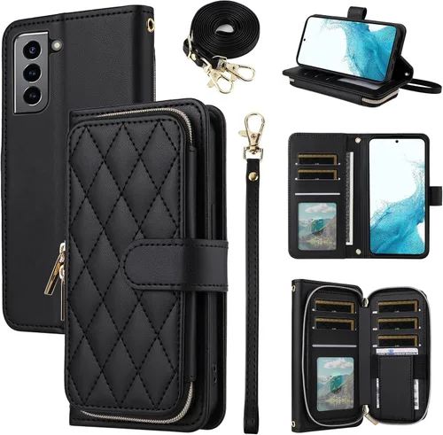 Vista 9 de Funda de Cartera para Samsung Galaxy S20 FE 5G de 6.5 Pulgadas con Correa para Muñeca, Billetera con Cremallera y más de 9 Ranuras para Tarjetas