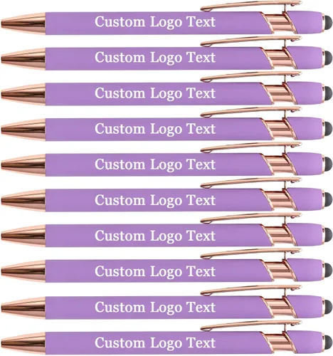 Vista 17 de Bolígrafos personalizados con lápiz capacitivo, negro, 10 unidades Custom Name Logo, Black/Blue ink Option, Bulk Engraved, for Church, Wedding