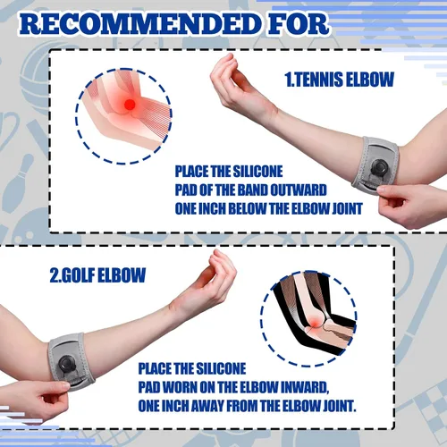 Vista 4 de Paquete de 2 coderas de tenis para hombres y mujeres, correas ajustables para coderas de tenis y golfistas para tendinitis, alivio del dolor, ajuste