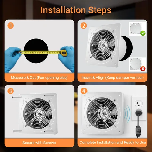 Vista 5 de Ventilador de escape de 6 pulgadas con controlador de velocidad, ventilador de ventilación de montaje en pared Small Fume Extractor Ventilation