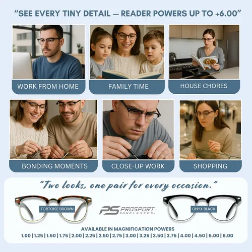 Vista 7 de proSPORT Gafas de lectura con montura de cuerno, vintage, clásicas, semi sin montura para hombres y mujeres, 2 pares combinados