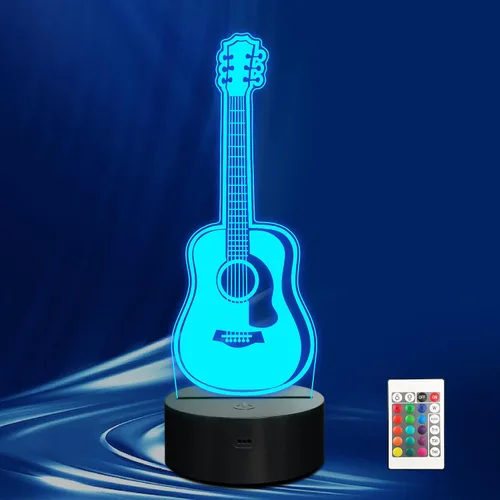 Vista 15 de CoolGift Mart Luz Nocturna de Guitarra Bajo, Lámpara LED 3D de Ilusión Óptica con Control Remoto y Temporizador, Regalos para Jugadores de Guitarra