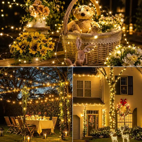 Vista 7 de SyouHome Paquete de 2 luces solares para exteriores, 400 luces LED de 132 pies, extralargas, 8 modos, luces parpadeantes impermeables para jardín
