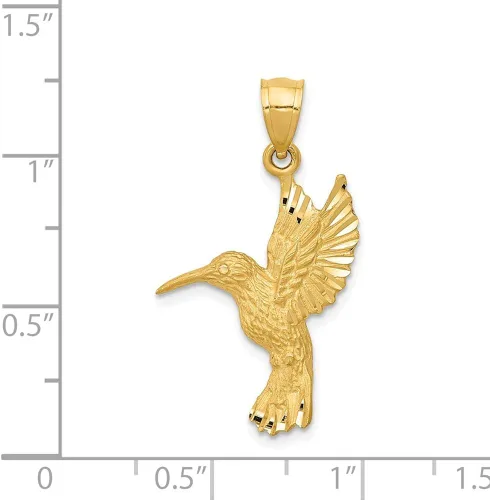 Vista 3 de Colgante de colibrí de oro amarillo macizo de 14 quilates, corte de diamante, 1.142in x 0.669in