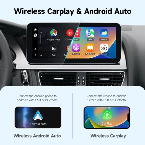 Vista 4 de 10.25 pulgadas Android 13 coche reproductor de vídeo inalámbrico CarPlay para Audi A4 B8 A5 de 2009 a 2016 con versión multimedia 3GMMI alta CD