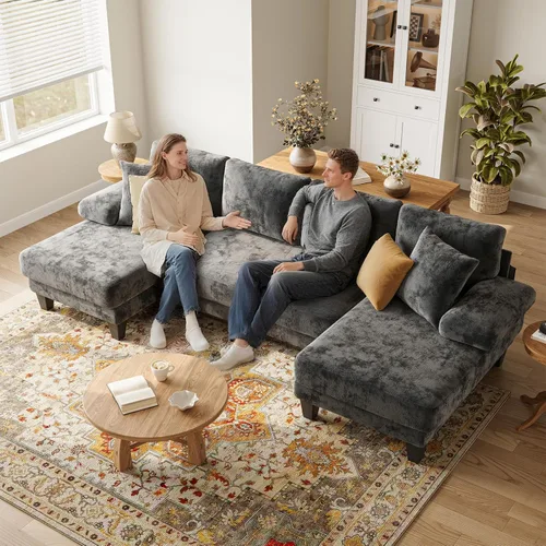 Vista 6 de Txtin's - Sofá cama con sofá cama extraíble Sofás de 112 pulgadas para sala de estar Sofá cama convertible en forma de U Chenille gris oscuro