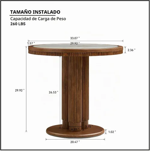 Vista 2 de JUSTONE Mesa de comedor redonda de 47.2'' para 4 personas, mesa de cocina moderna de madera con diseño de rejilla circular base de pedestal, mesa