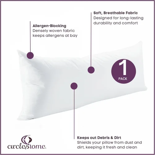 Vista 3 de CIRCLESHOME - Protectores de almohada de paquete individual para el cuerpo (50 x 139) con cremallera - 100% algodón, fundas de almohada 1 - Blanco